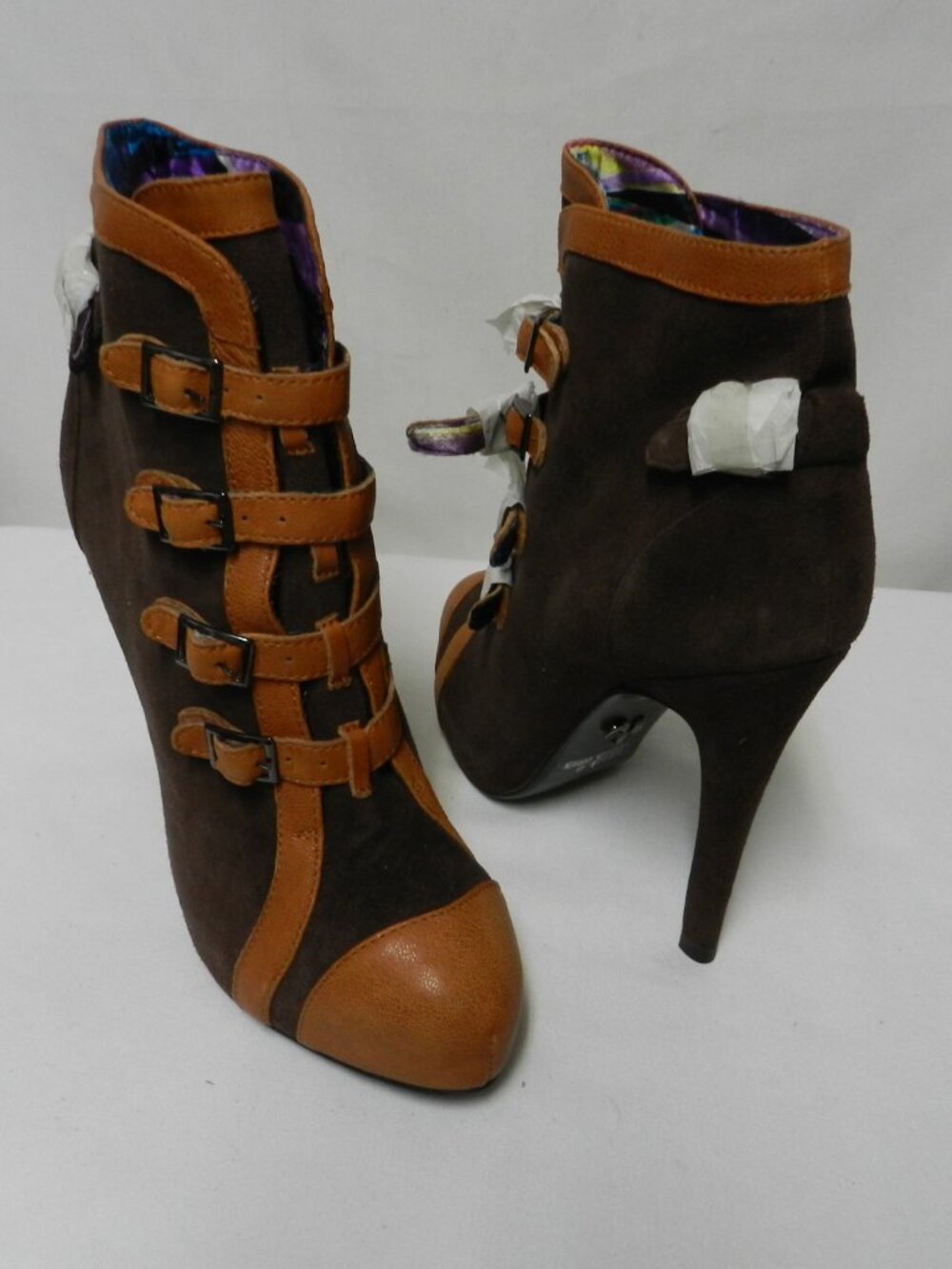 Black Rooster Ariel Suede & Leather heeled buckle boots brown NEW Size Sz 9